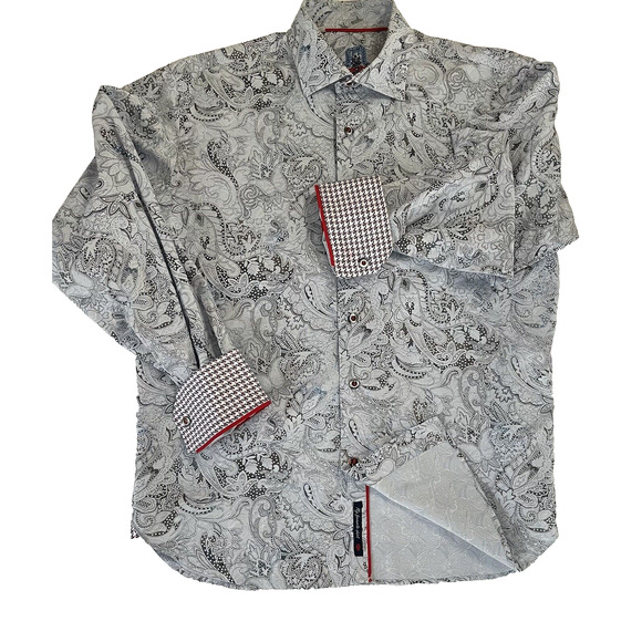 Luchiano Visconti Blue Gray & Red Paisley Design Long Sleeve Shirt Size Medium - Picture 1 of 16